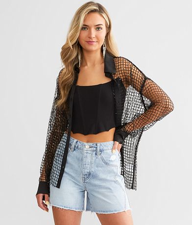 Willow & Root Sequin Mesh Shirt front view