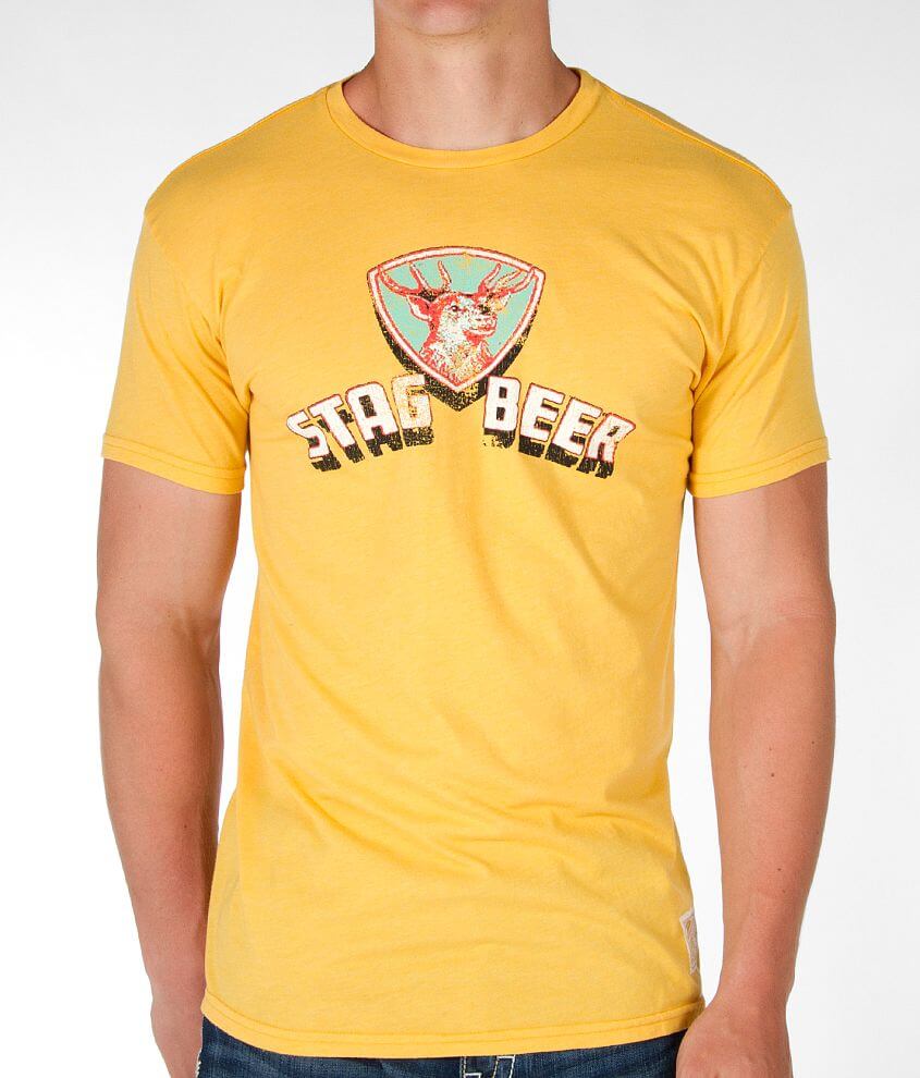 Distant Replays Stag Beer TShirt Men's TShirts in Heather Gold Buckle