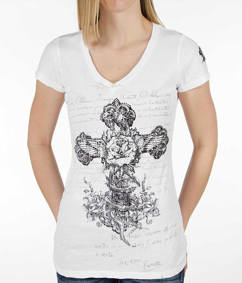 Velvet Stone Rose Cross T-Shirt front view
