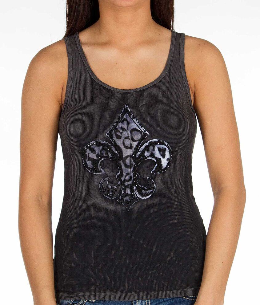 Velvet Stone Diamond Snow Leopard Tank Top front view