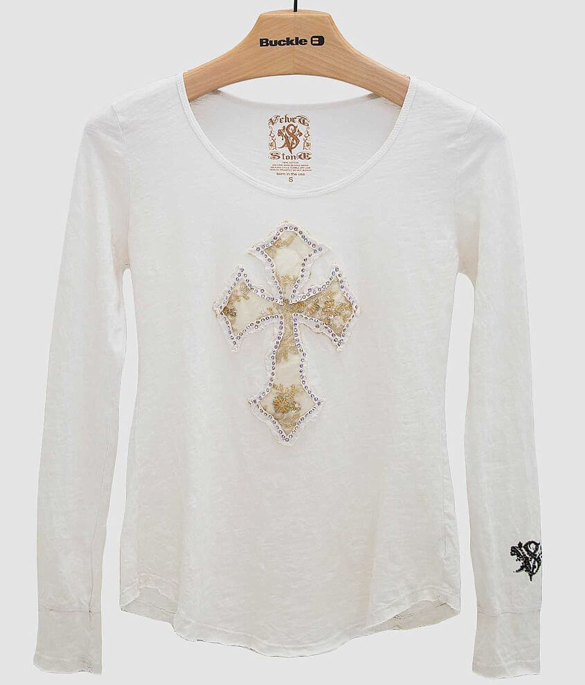 Velvet Stone Lace &#38; Pearls Madonna T-Shirt front view