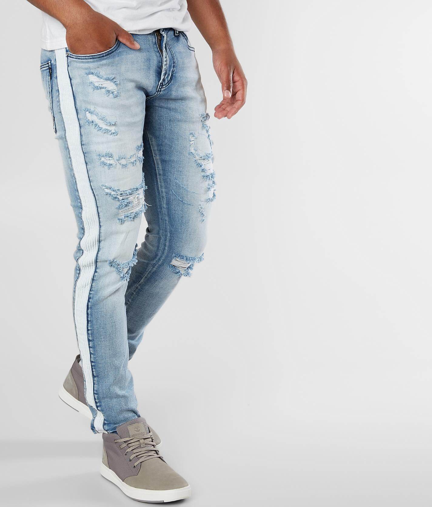 blue jeans white stripe mens