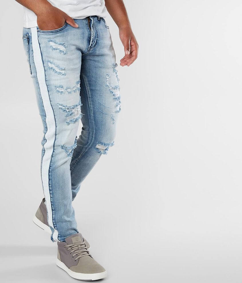 Blue jeans with hot sale white stripe mens