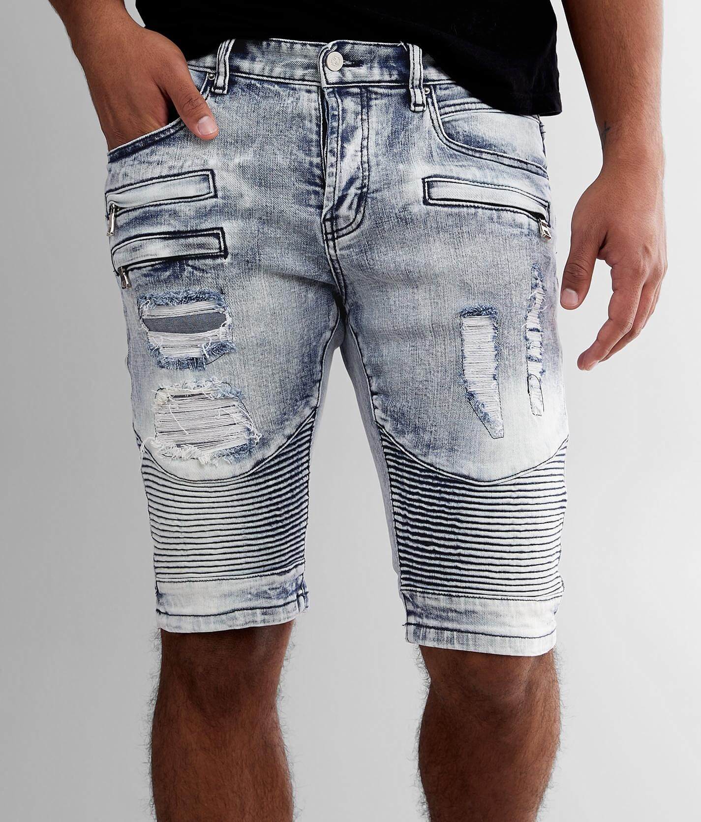 mens moto jean shorts