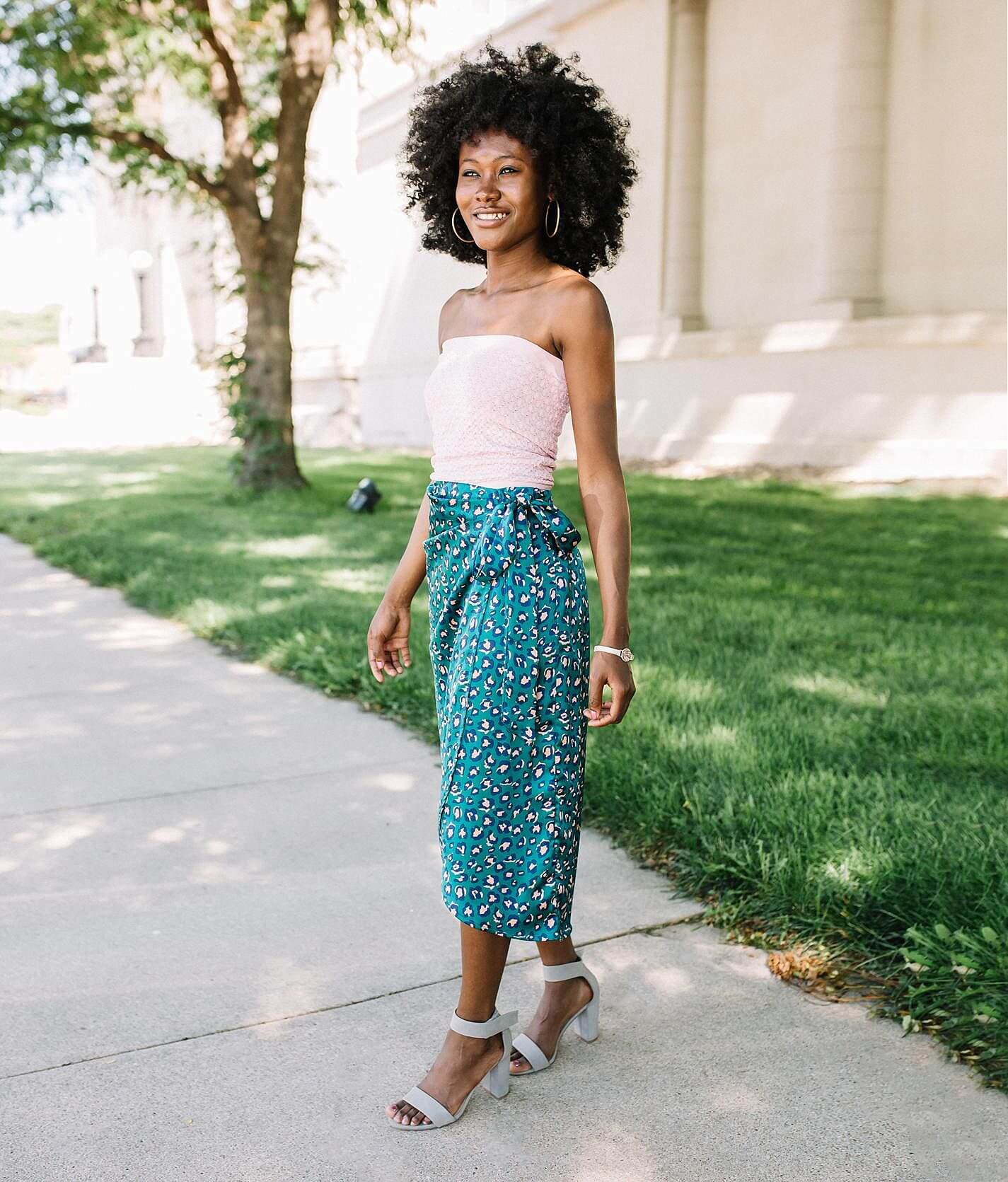 Green leopard wrap skirt sale