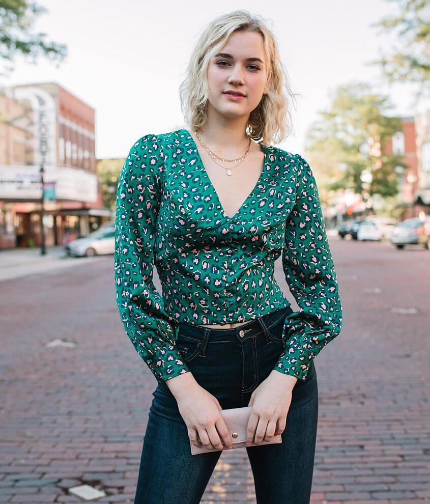 Willow &#38; Root Satin Animal Print Top front view