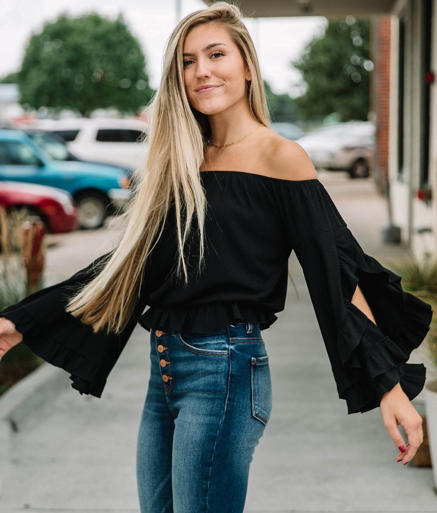 美品◇Riu Gather off shoulder tops◇ブラック フリー