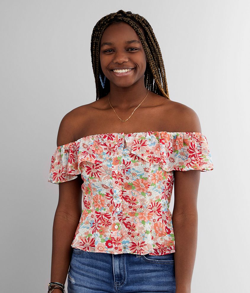 Essue Floral Off The Shoulder Chiffon Top front view