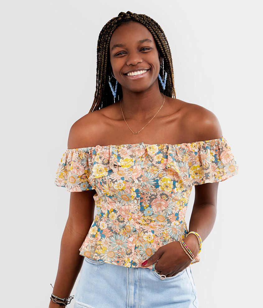 Essue Floral Off The Shoulder Chiffon Top front view