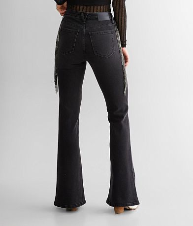Sterling &amp; Stitch Rhinestone Fringe Flare Jean BACK