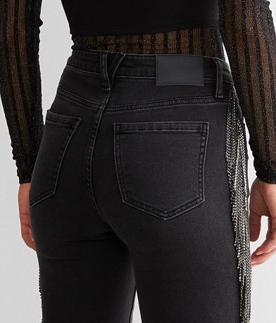 Sterling &amp; Stitch Rhinestone Fringe Flare Jean BACK_POCKET