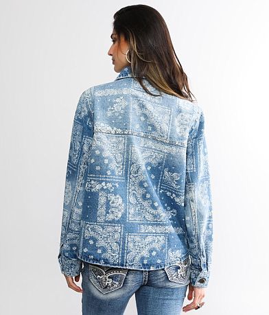 Sterling &amp; Stitch Rhinestone Denim Jacket back view