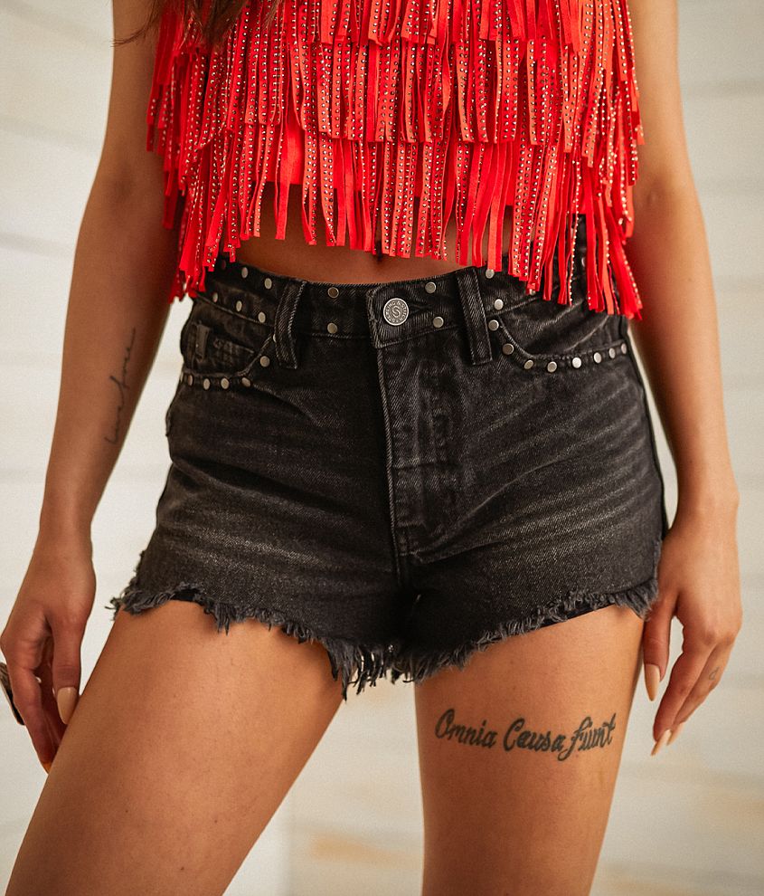 Black best sale studded shorts