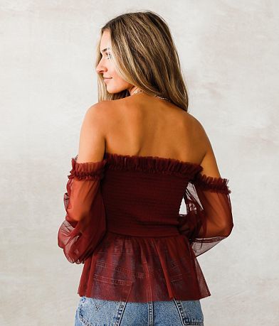 Willow &amp; Root Smocked Mesh Peplum Top BACK