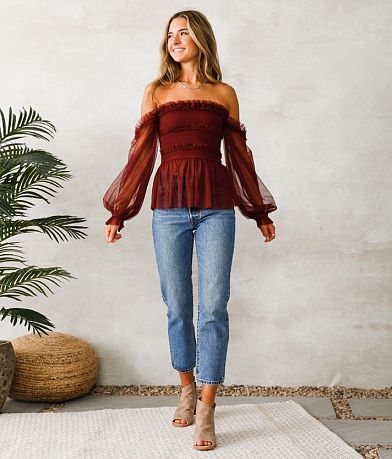 Willow &amp; Root Smocked Mesh Peplum Top MISC_DETAIL_2