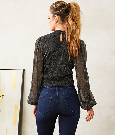 Willow &amp; Root Lurex Mesh Keyhole Top BACK