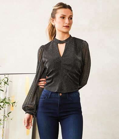Willow &amp; Root Lurex Mesh Keyhole Top FULL_LEFT_SIDE