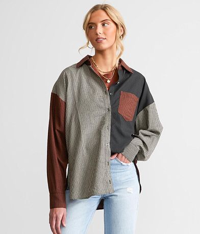 Gilded Intent Color Block Plaid Shirt full right side view