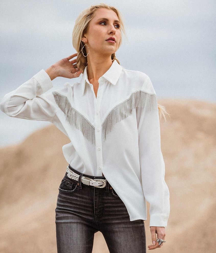 Sterling & Stitch Fringe Blouse - Women's Shirts/Blouses in White