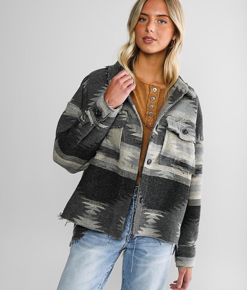 BKE Aztec Flannel Shacket - Women's Coats/Jackets in Black Beige | Buckle