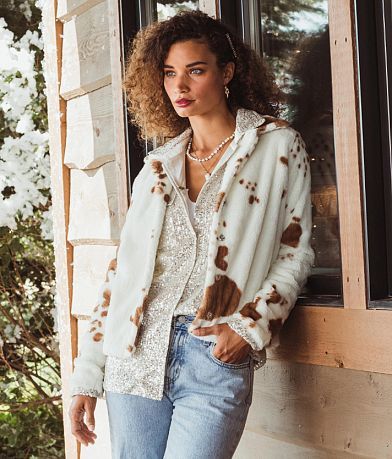 Willow &amp; Root Cow Print Faux Fur Jacket misc detail 2 view