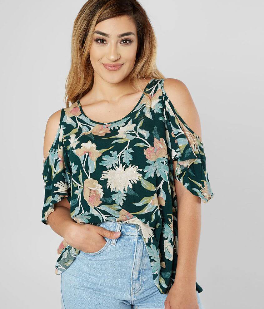 Floral cold outlet shoulder blouse