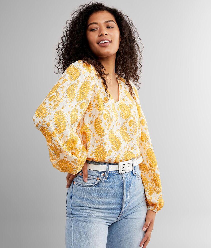 Daytrip Woven Paisley V-Neck Blouse front view