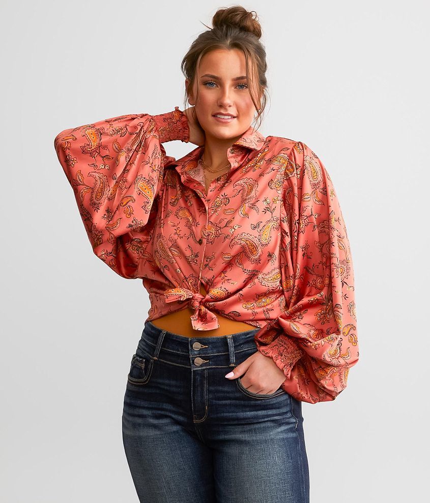 Daytrip Paisley Satin Blouse - Women's Shirts/Blouses in Rust