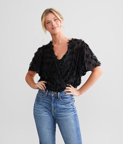 Willow & Root Sparkle Fringe Layered Bodysuit front view