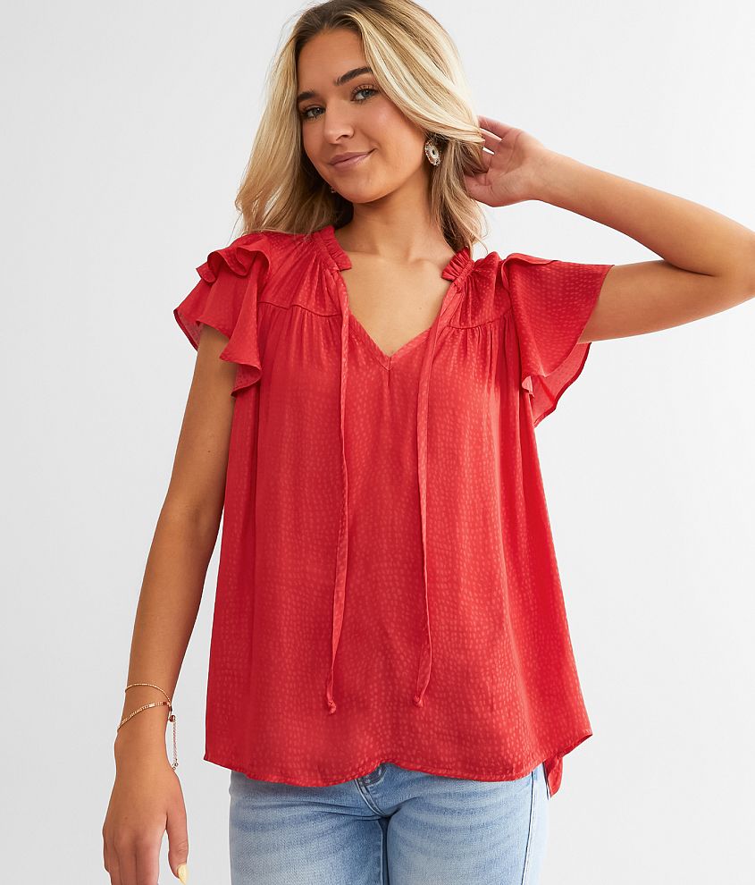 Willow &#38; Root Chiffon Ruffle Top front view