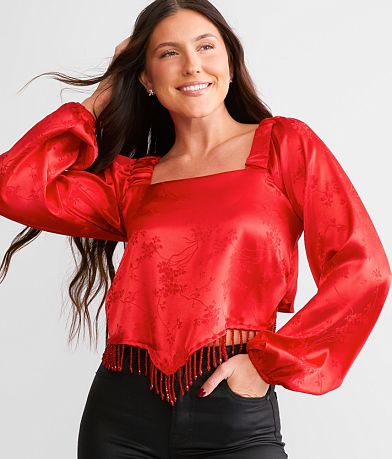 Willow & Root Satin Jacquard Hanky Cropped Top front view