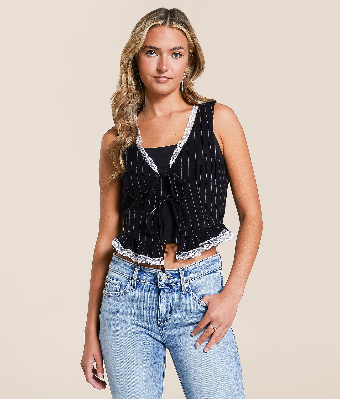 Honey & Sparkle Ruffle Front Tie Cropped Tank Top - Women's Tank