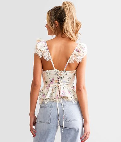 Willow &amp; Root Satin Floral Sweetheart Tank Top BACK