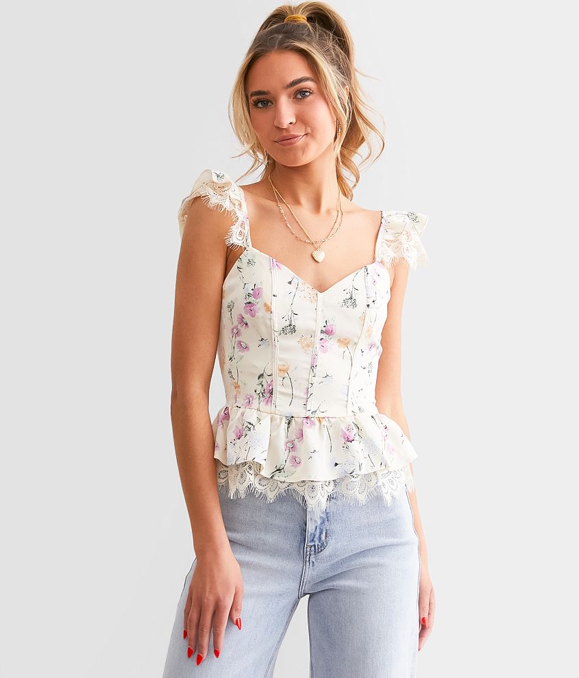 Willow & Root Satin Floral Sweetheart Tank Top