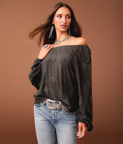 Sterling & Stitch Embroidered Hanky Top front view