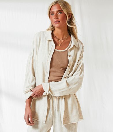 BKE Resort Linen Blend Blouse front view
