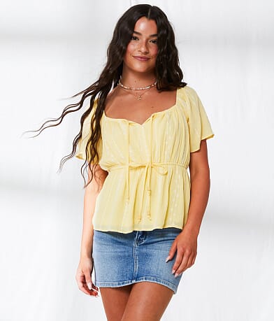 33 Coastal Floral Embroidered Peplum Top front view