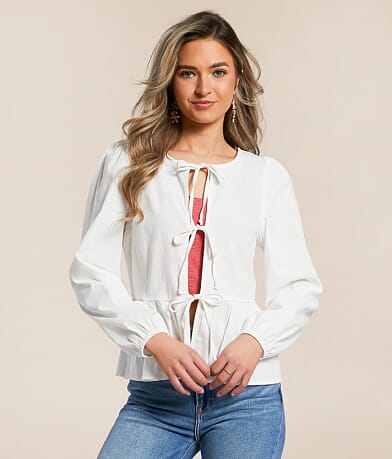 Willow & Root Front Tie Peplum Top front view