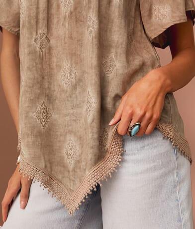 Sterling &amp; Stitch Embroidered Hanky Top misc detail 2 view