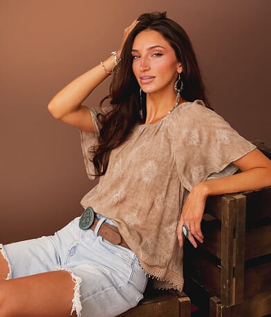 Sterling & Stitch Embroidered Hanky Top front view