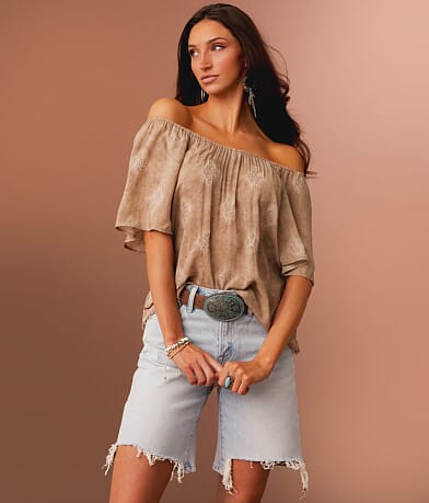 Sterling &amp; Stitch Embroidered Hanky Top full left side view
