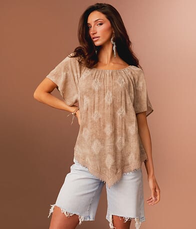 Sterling &amp; Stitch Embroidered Hanky Top full right side view