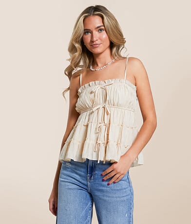 Charmed Hearts Tiered Front Tie Tank Top front view