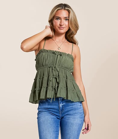 Charmed Hearts Tiered Front Tie Tank Top front view