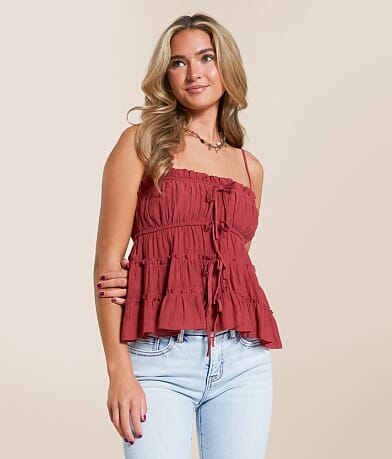 Charmed Hearts Tiered Front Tie Tank Top front view