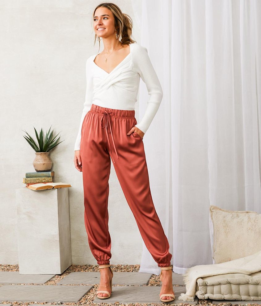 Womens satin store jogger pants