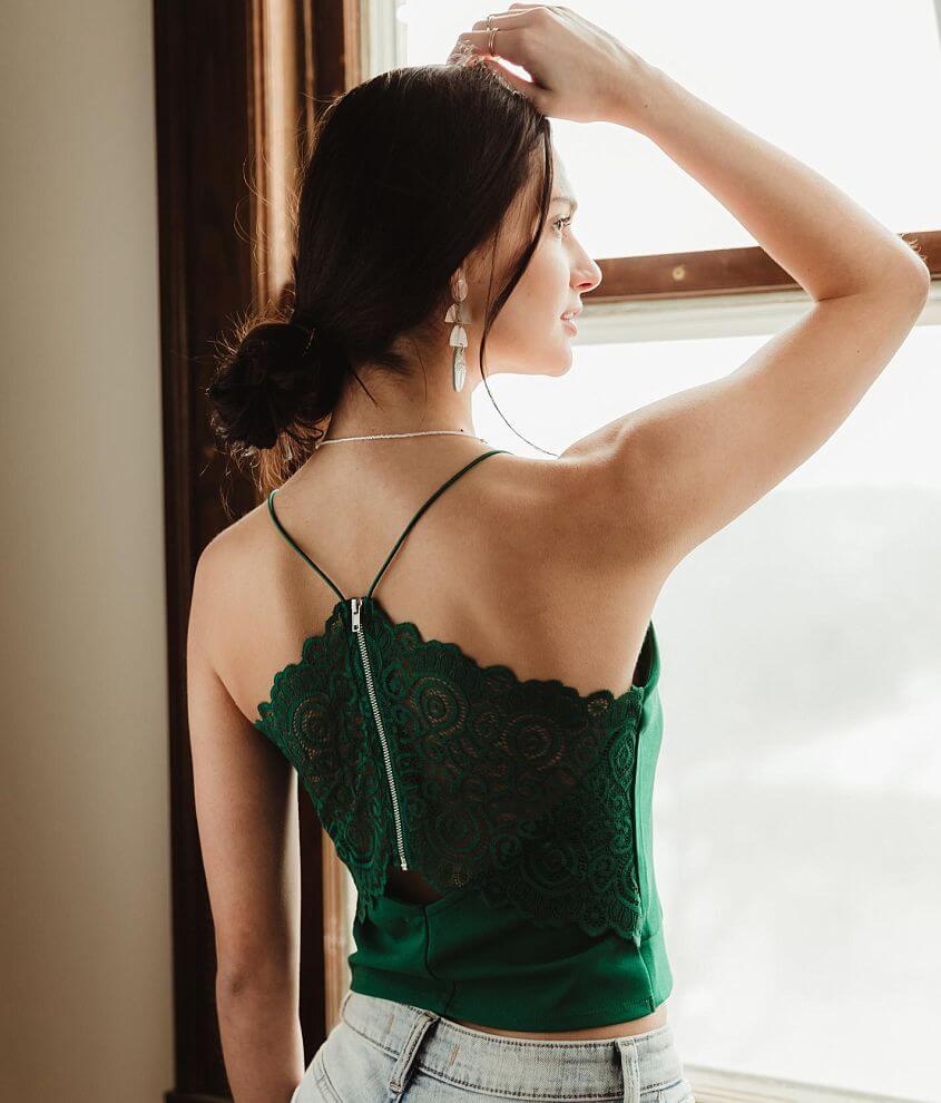 Image of grehy Lace Back Cropped Tank Top