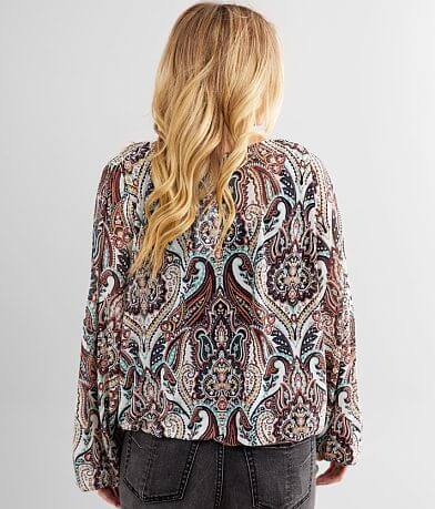 Daytrip Semi-Sheer Paisley Deep Surplice Blouse BACK