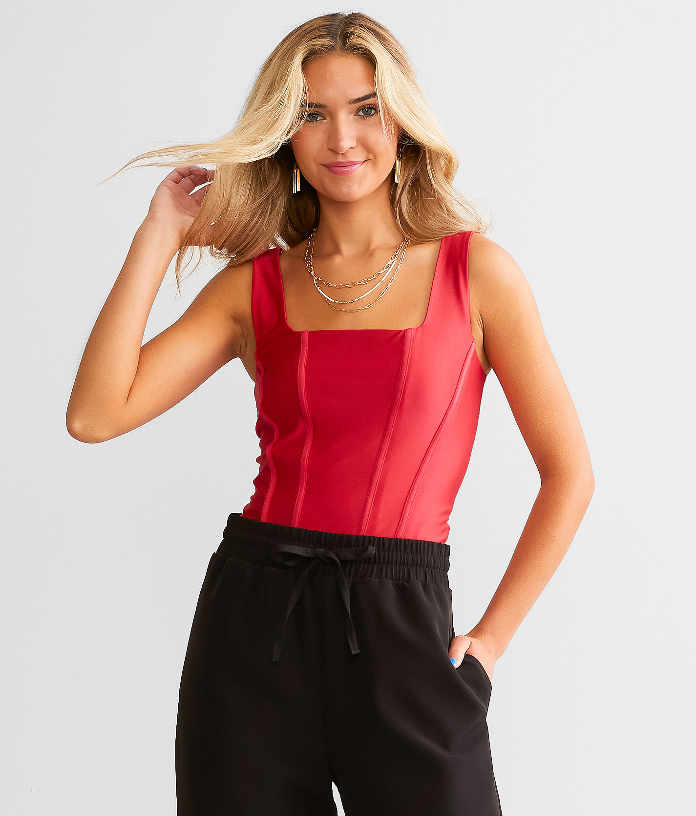 Tall Corset Crinkle Square Neck Top