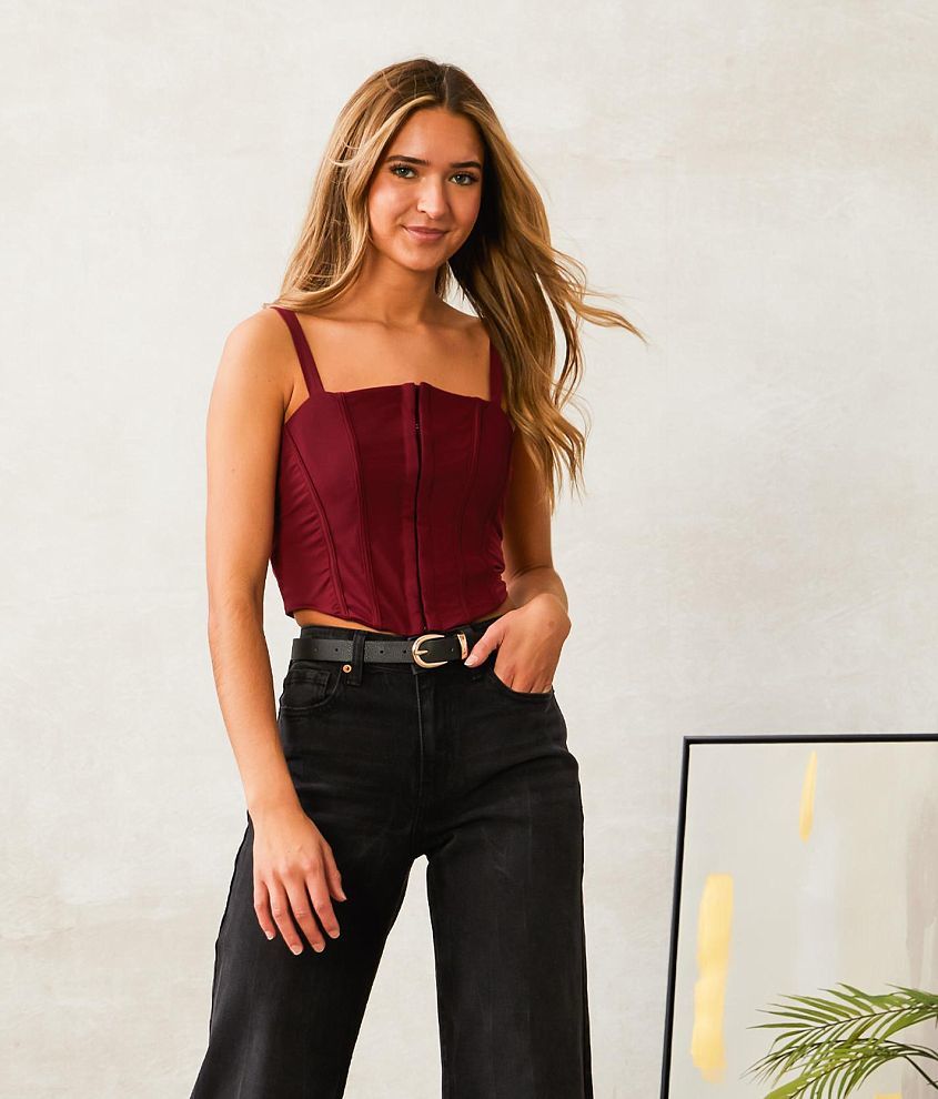 Willow & Root Cropped Corset Tank Top - Women's Tank Tops in Burgundy